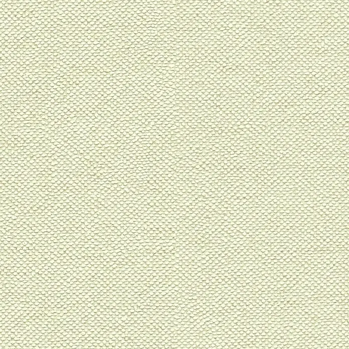 A.S. Création Hygge 3 Vliestapete - Gelbgrün, Uni, 10,05 x 0,53 m - Detailaufnahme eines Stoffmusters in einem hellen Beigeton, das eine feine, körnige Textur aufweist und sich für Polster eignet.