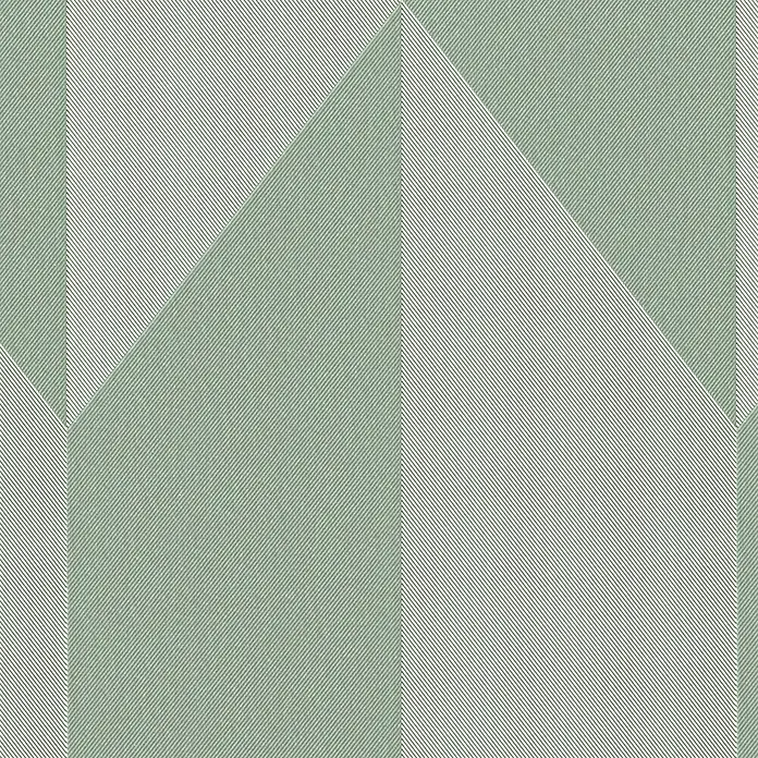 A.S. Création Cosmoliving by Cosmopolitan Vliestapete 3D-Grafik - Grün-Metallic, Grafisch, 10,05 x 0,53 m - Abstraktes Muster mit grünen und weißen Streifen, das geometrische Formen wie Dreiecke und Quadrate bildet. Ideal für moderne Designs.