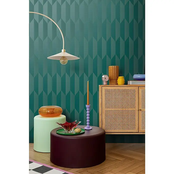 A.S. Création Cosmoliving by Cosmopolitan Vliestapete 3D-Grafik - Blau-Metallic, Grafisch, 10,05 x 0,53 m - Einrichten mit Stil: Dekorative Elemente wie Leuchte, Möbel und Accessoires in einem Interieur.