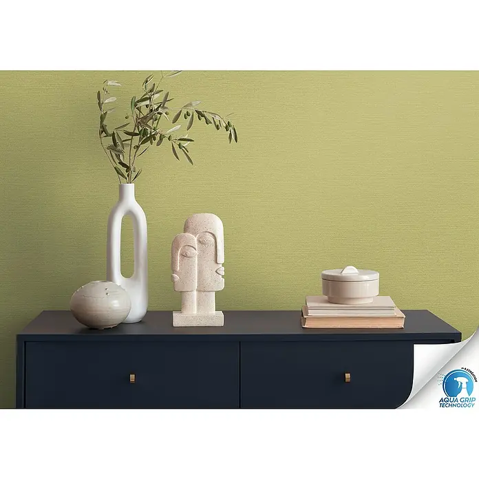 A.S. Création Designdrop Vliestapete - Hellgrün, Uni, 10,05 x 0,53 m - Elegante Tapete in Lindgrün mit feiner Textur, die eine ruhige und stilvolle Atmosphäre schafft. Perfekt für moderne Wohnräume.