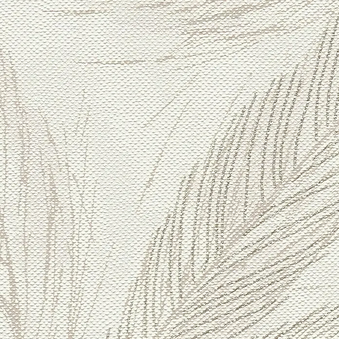 A.S. Création Hygge 3 Vliestapete Blätter - Beige-Creme-Grau, Floral, 10,05 x 0,53 m - Detailaufnahme einer strukturierten, beigen Tapete mit Blattmuster, die eine natürliche und elegante Atmosphäre schafft.