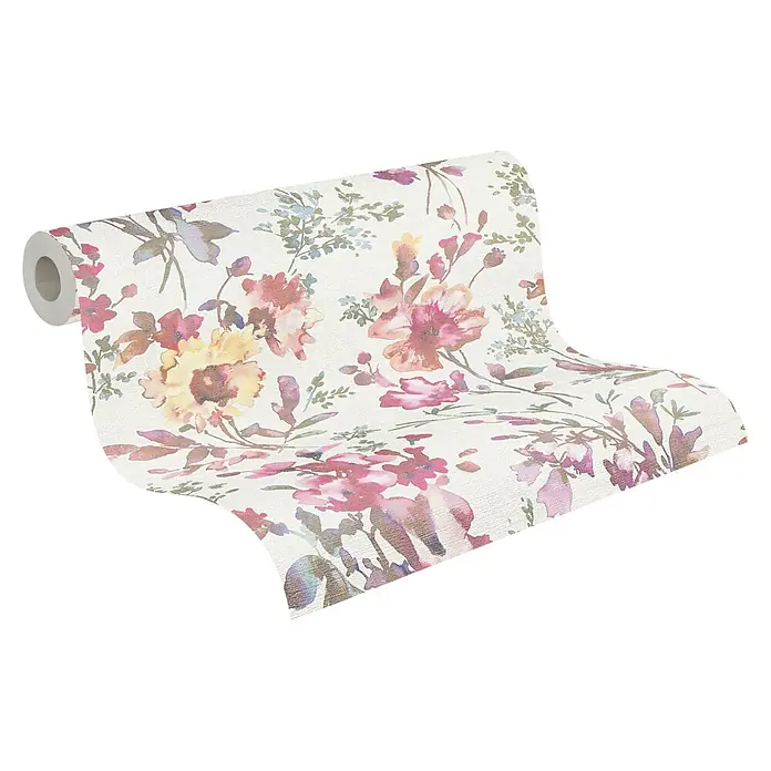 A.S. Création Cosmoliving by Cosmopolitan Vliestapete Blüten - Weiß-Metallic-Grün, Floral, 10,05 x 0,53 m - Rolle floral gemusterte Tapete.