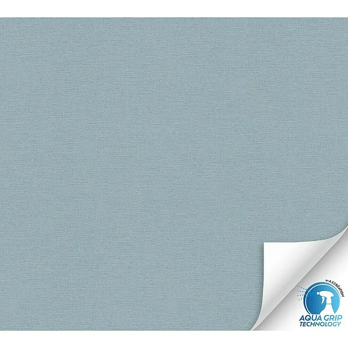 A.S. Création Designdrop Vliestapete - Blau, Uni, 10,05 x 0,53 m - Hellblaue Tapete mit feiner Textur und Aqua Grip Technologie. Ideal für Feuchträume, da sie wasserabweisend ist.
