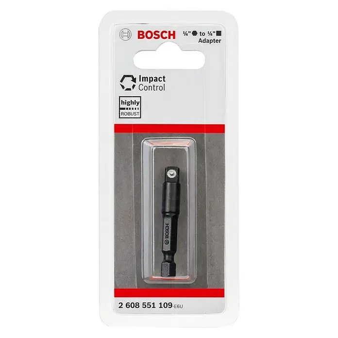 Bosch Steckschlüsseleinsatz-Adapter - Antriebsgröße: ¼″ Außensechskant, Abtriebsgröße: ¼″ Außenvierkant - Bosch 1/4" auf 1/4" Adapter für Impact Control mit robuster Bauweise für hohe Beanspruchung.
