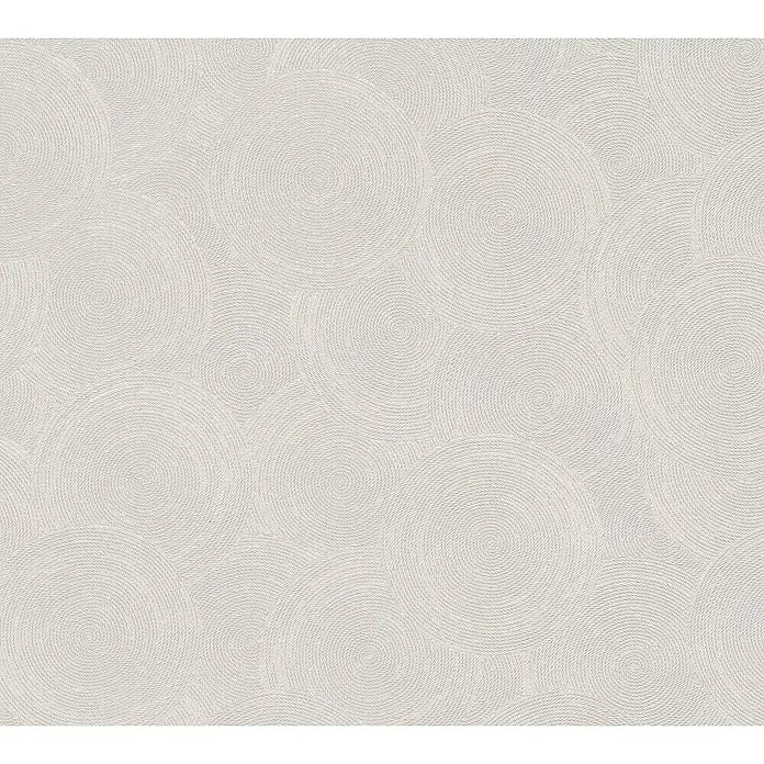 A.S. Création Hygge 3 Vliestapete Kreise - Creme-Weiß, Grafisch, 10,05 x 0,53 m - Elegantes Vinyl-Tapetenmuster mit zarten, spiralförmigen Kreisen in einem sanften Farbton für stilvolle Raumgestaltung.