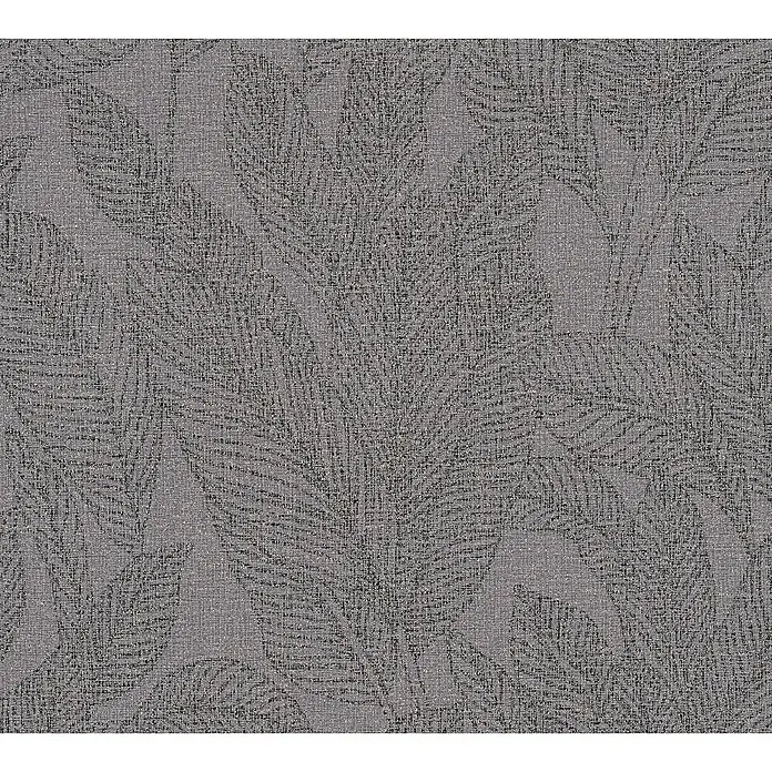 A.S. Création Cosmoliving by Cosmopolitan Vliestapete Blätter - Grau-Schwarz, Floral, 10,05 x 0,53 m - Nahaufnahme eines stilvollen grauen Textilprodukts mit filigranem Blattmuster und feiner Textur für Möbel oder Dekorationszwecke.