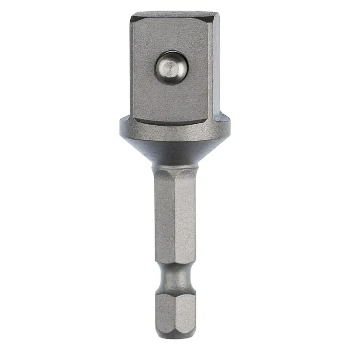 Bosch Adaptador para llave de vaso - Tamaño de accionamiento: Hexágono ¼'' - La imagen muestra un adaptador de vaso con mango hexagonal, perfecto para usar con atornilladores de impacto y taladros eléctricos.