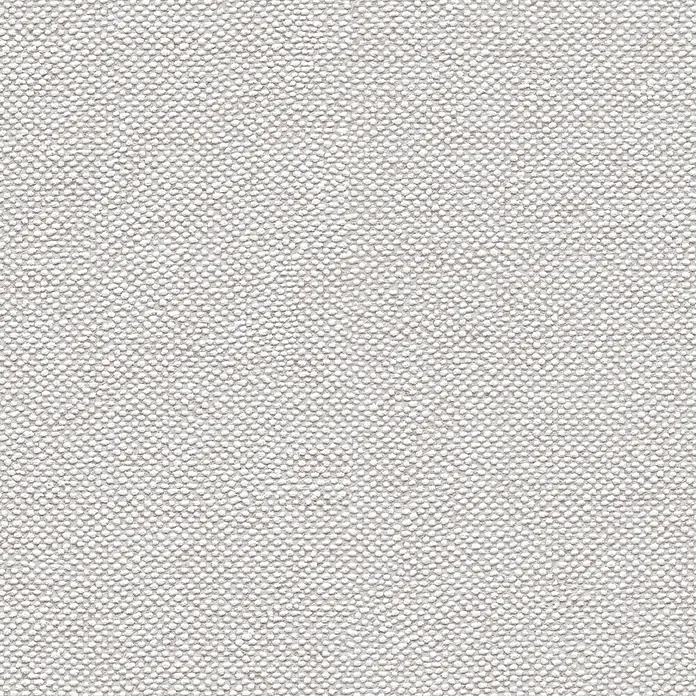 A.S. Création Hygge 3 Vliestapete - Hellgrau I, Uni, 10,05 x 0,53 m - Nahaufnahme eines hellgrauen Textilgewebes, das eine feine und gleichmäßige Struktur aufweist, ideal für Möbel und Dekorationszwecke.