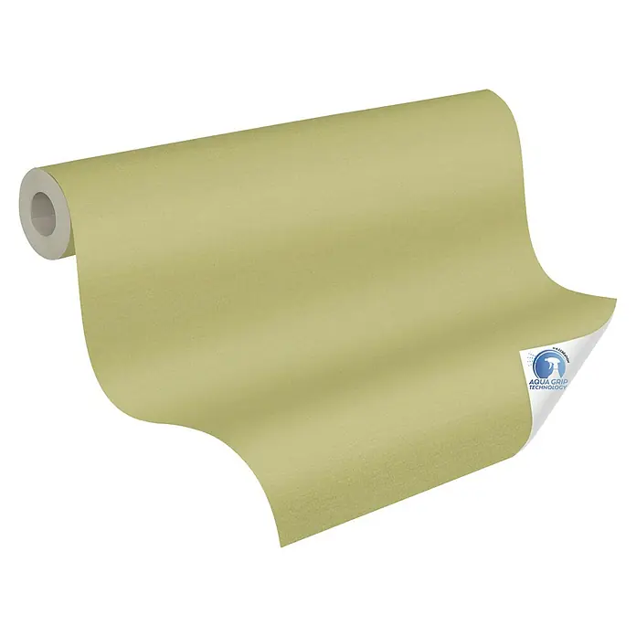 A.S. Création Designdrop Vliestapete - Hellgrün, Uni, 10,05 x 0,53 m - Abbildung einer Rolle grüner Tapete mit der Aufschrift "Aqua Grip Technology". Perfekt für die einfache Wandgestaltung.