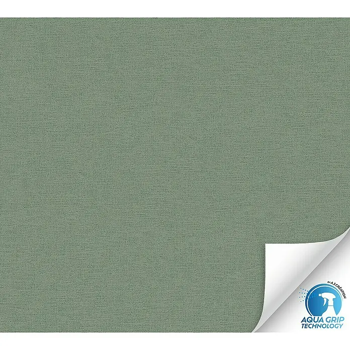 A.S. Création Designdrop Vliestapete - Grün, Uni, 10,05 x 0,53 m - Grüne AS Creation Vliestapete mit Leinenstruktur und Aqua Grip Technologie für Feuchträume. Die ideale Wandgestaltung für Ihr Badezimmer.