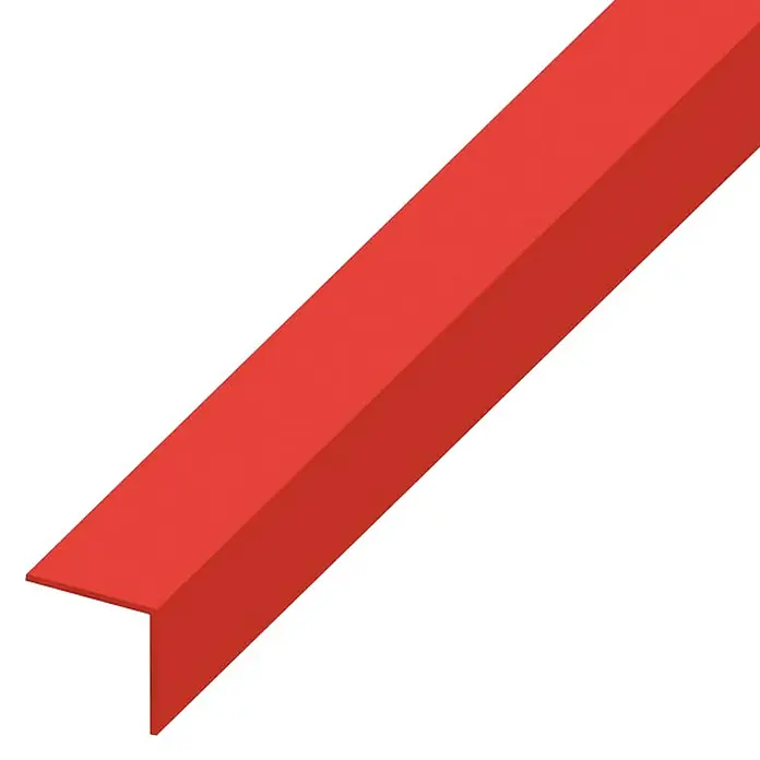 Kantoflex Winkelprofil - 2.500 x 25 x 25 mm, Stärke: 1 mm, Rot - Rotes Winkelprofil in schräger Perspektive, ideal für Konstruktion und Design. Klare Linien und präzise Formgebung für vielfältige Anwendungen.