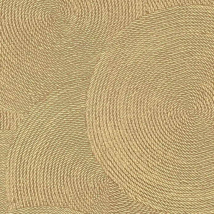 A.S. Création Hygge 3 Vliestapete Kreise - Braun-Gelb, Grafisch, 10,05 x 0,53 m - Abstraktes Muster aus spiralförmigen Seilkreisen in warmen Goldtönen.
