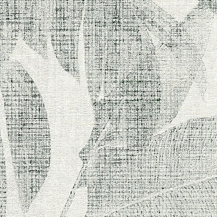 A.S. Création Designdrop Vliestapete Vintage-Farnblätter - Grün-Weiß, Floral, 10,05 x 0,53 m - Nahaufnahme des Tapetendesigns mit weißen Blättern und grünen Webmustern, ideal für moderne Wanddekoration und Inneneinrichtung.