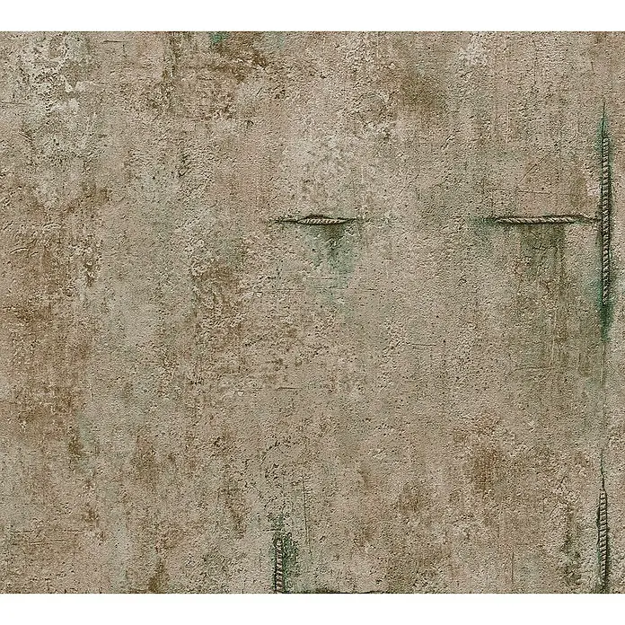 A.S. Création Cosmoliving by Cosmopolitan Vliestapete Beton - Braun-Grau-Grün, Betonoptik, 10,05 x 0,53 m - Beige Texturtapete mit eingeprägten Seilelementen für ein rustikales Ambiente. Ideal für Wohn- und Arbeitsbereiche.