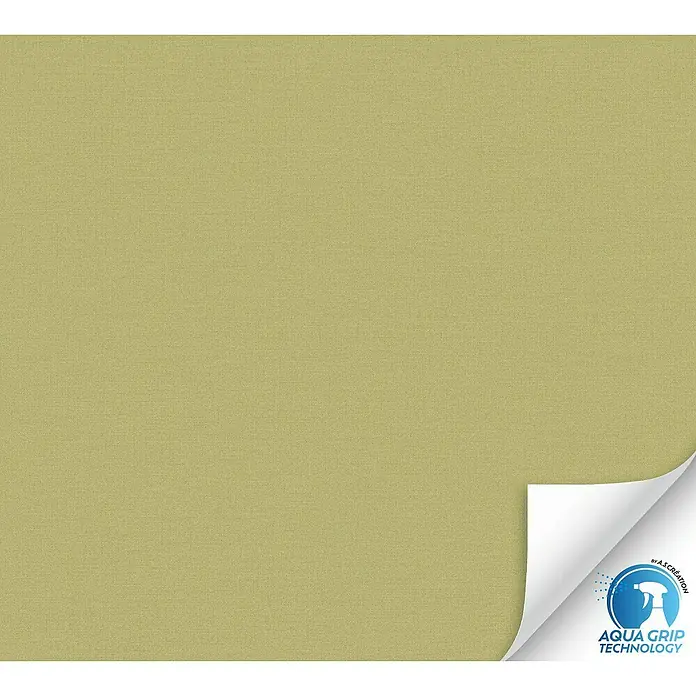 A.S. Création Designdrop Vliestapete - Hellgrün, Uni, 10,05 x 0,53 m - Nahaufnahme einer beigen A.S. Création Tapete mit Aqua Grip Technologie für Feuchträume, ideal für Bad und Küche.
