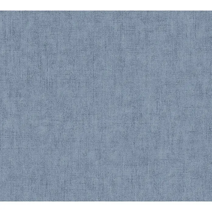A.S. Création Cosmoliving by Cosmopolitan Vliestapete - Mittelblau, Uni, 10,05 x 0,53 m - Nahaufnahme eines strukturierten, staubblauen Stoffes, der sich ideal für Hintergründe und Design eignet.