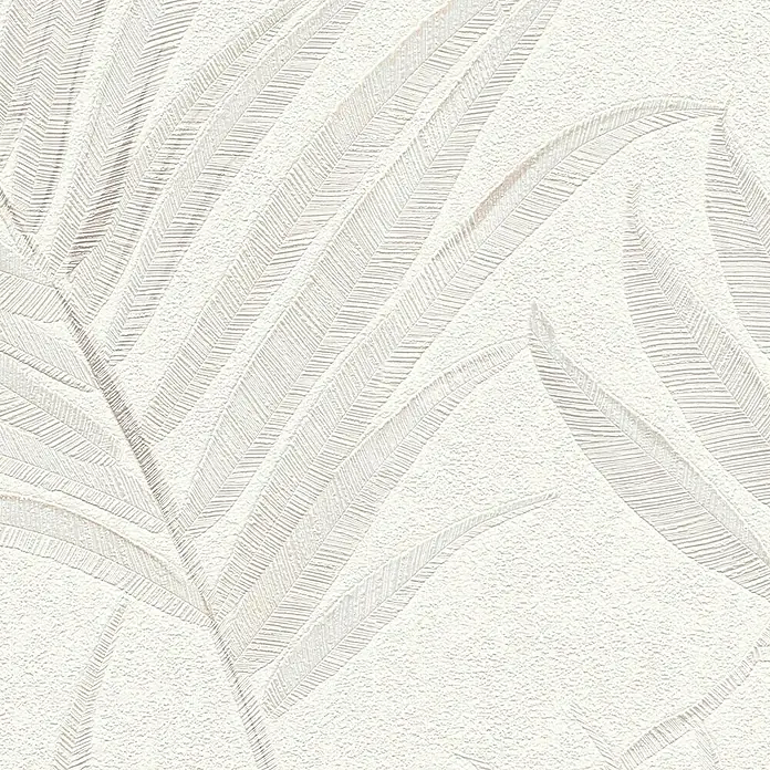 A.S. Création Cosmoliving by Cosmopolitan Vliestapete Ranken - Weiß-Creme, Floral, 10,05 x 0,53 m - Elegante Tapete mit stilisiertem Palmenmuster in zarten Weißtönen, perfekt für eine ruhige Raumatmosphäre.