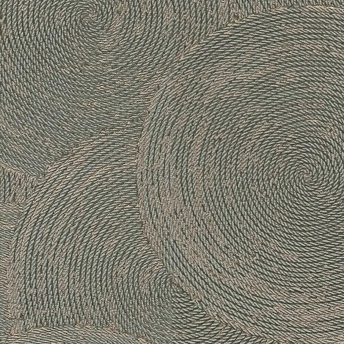A.S. Création Hygge 3 Vliestapete Kreise - Grau-Braun, Grafisch, 10,05 x 0,53 m - Dekorative Wandgestaltung mit einem Muster aus spiralförmigen Seilelementen in Grau und Beige für ein maritimes Flair.