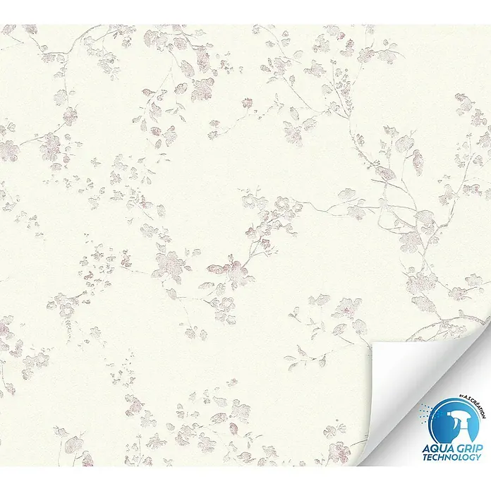 A.S. Création Designdrop Vliestapete Zarte Blätterranken - Weiß-Rosa, Floral, 10,05 x 0,53 m - Dekorative Tapete mit zarten Blüten und Zweigen in einem hellen Farbton, ideal für eine stilvolle Wandgestaltung.