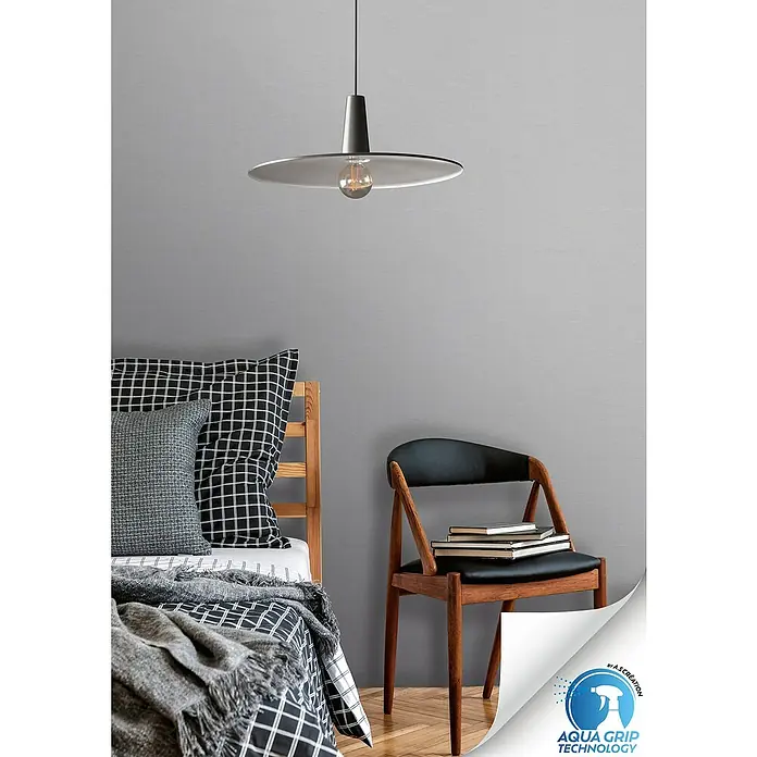 A.S. Création Designdrop Vliestapete - Hellgrau, Uni, 10,05 x 0,53 m - Moderne Deckenleuchte im Schlafzimmer. Das minimalistische Design sorgt für eine stilvolle Beleuchtung und eine gemütliche Atmosphäre im Raum.