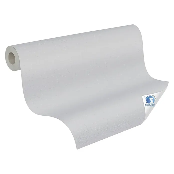 A.S. Création Designdrop Vliestapete - Hellgrau, Uni, 10,05 x 0,53 m - Bild einer Rolle Papierhandtücher mit "Aqua Grip Technology".