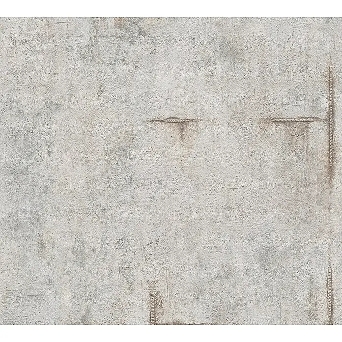 A.S. Création Cosmoliving by Cosmopolitan Vliestapete Beton - Grau-Braun, Betonoptik, 10,05 x 0,53 m - Detailaufnahme einer Wandtapete mit Betonoptik, die durch feine Risse und dezente Gebrauchsspuren eine authentische industrielle Ästhetik erzeugt.