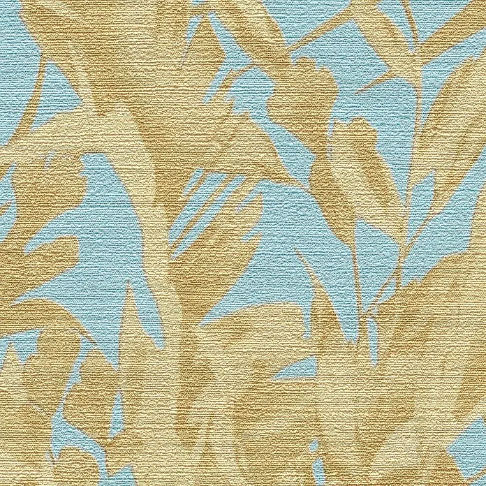 A.S. Création Cosmoliving by Cosmopolitan Vliestapete Blätter - Blau-Gold-Braun, Floral, 10,05 x 0,53 m - Strukturiertes Blattmuster in Goldbraun und Blau für Textilien.