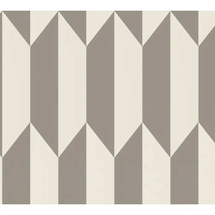 A.S. Création Cosmoliving by Cosmopolitan Vliestapete 3D-Grafik - Creme-Metallic, Grafisch, 10,05 x 0,53 m - Das Bild zeigt ein abstraktes geometrisches Muster mit abwechselnden grauen und weißen vertikalen Formen. Ein faszinierender Blickfang für moderne Designs.