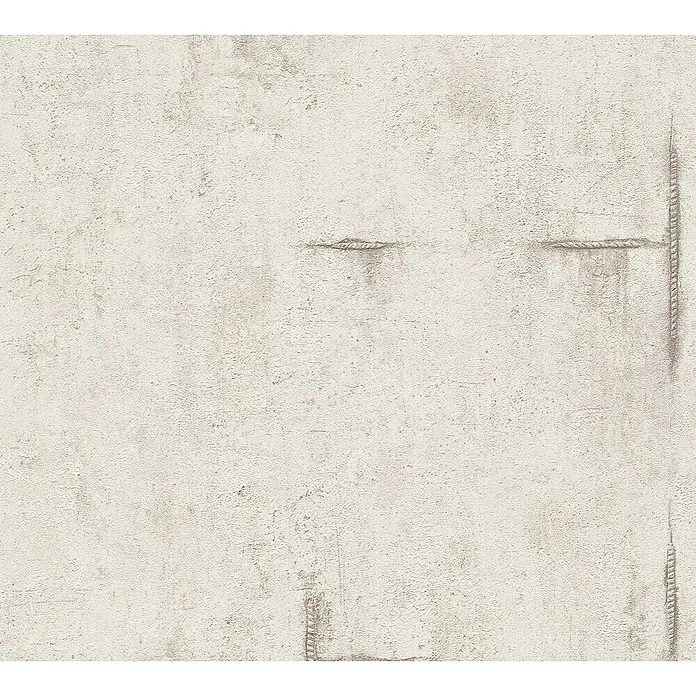 A.S. Création Cosmoliving by Cosmopolitan Vliestapete Beton - Grau-Weiß, Betonoptik, 10,05 x 0,53 m - Nahaufnahme einer strukturierten, cremefarbenen Betonwand mit subtilen Seilabdruckmustern für einen industriellen Look.