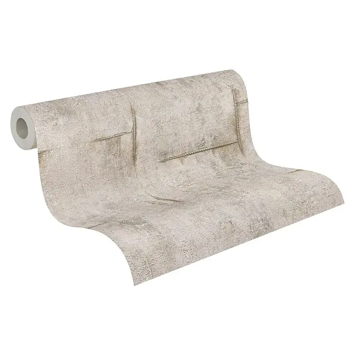 A.S. Création Cosmoliving by Cosmopolitan Vliestapete Beton - Grau-Braun-Weiß, Betonoptik, 10,05 x 0,53 m - Eine Rolle Tapete mit Betonoptik und rustikalen Seildetails für eine moderne, industrielle Wandgestaltung.