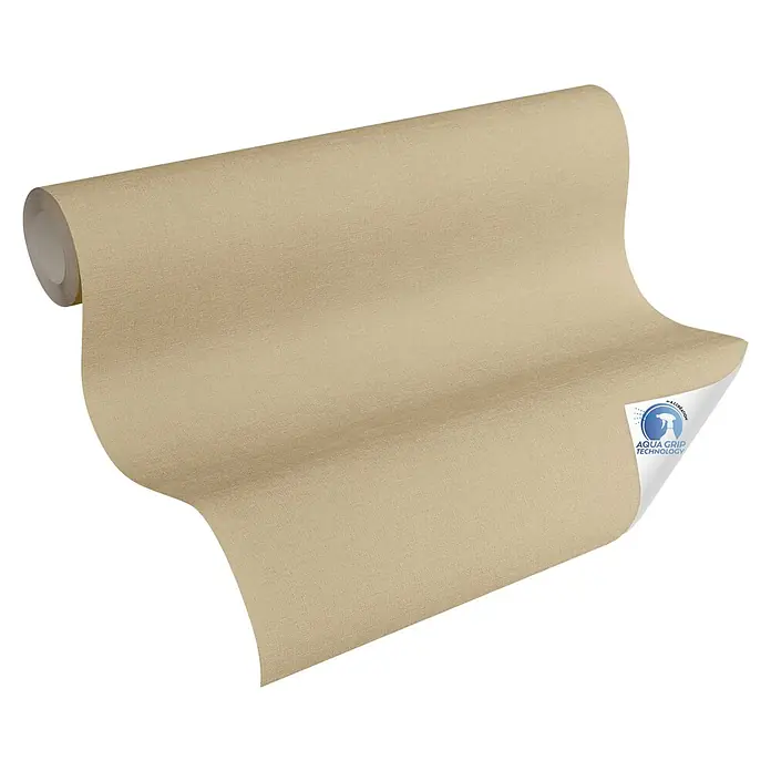 A.S. Création Designdrop Vliestapete - Braun, Uni, 10,05 x 0,53 m - Nahaufnahme einer Tapetenrolle in einem warmen Beigeton, die sich ideal für die Gestaltung stilvoller Innenräume eignet.
