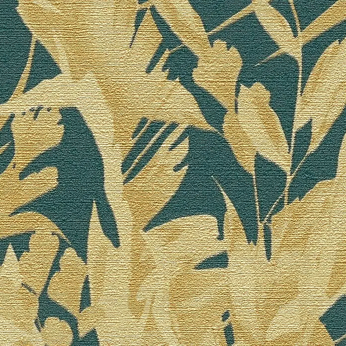 A.S. Création Cosmoliving by Cosmopolitan Vliestapete Blätter - Grün-Gold, Floral, 10,05 x 0,53 m - Ein Bild von gemustertem Stoff, ideal für Textilien oder Heimdekor-Projekte, die eine natürliche und strukturierte Note suchen.