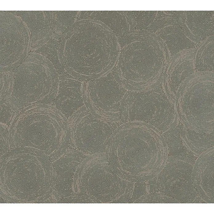 A.S. Création Hygge 3 Vliestapete Kreise - Grau-Braun, Grafisch, 10,05 x 0,53 m - Kreisförmiges Textilmuster in Grau- und Beigetönen. Einzigartiges Design für Möbelstoffe und Wandverkleidungen.
