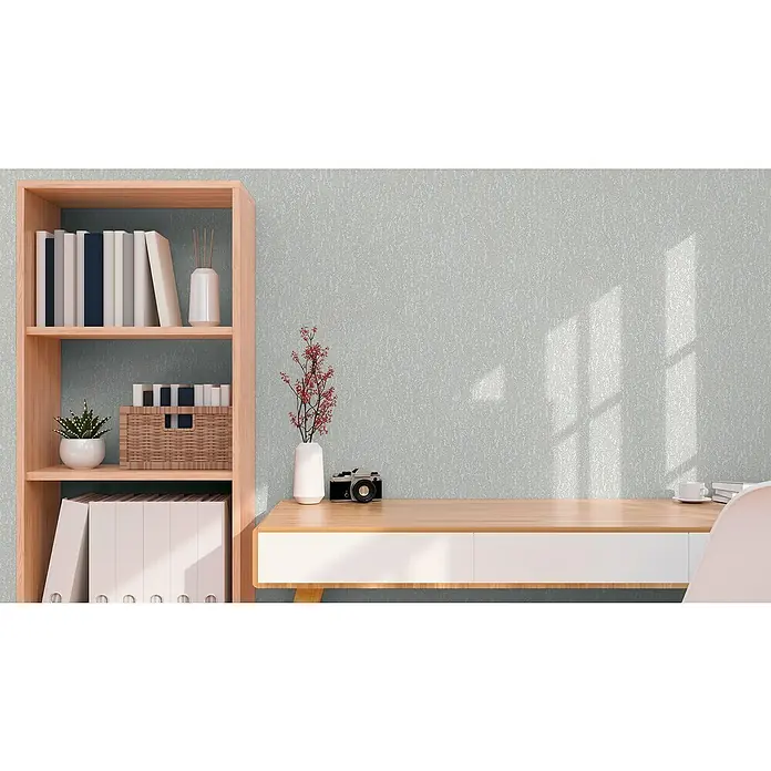 A.S. Création Hygge 3 Vliestapete Ranken - Grau, Floral, 10,05 x 0,53 m - Bücherregal mit Schreibtisch: Eine stilvolle und funktionale Ergänzung für Ihr Zuhause. Ideal für Bürobedarf, Bücher und Dekorationen.