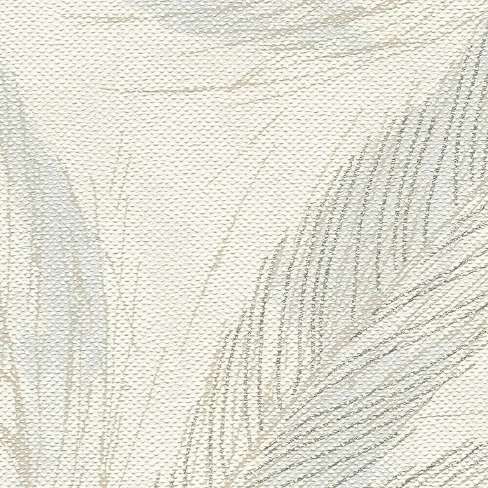 A.S. Création Hygge 3 Vliestapete Blätter - Weiß-Creme-Grau, Floral, 10,05 x 0,53 m - Helle Tapete mit filigranem Palmenmuster. Die dezente Farbgebung und die textile Struktur verleihen der Tapete eine edle Optik.