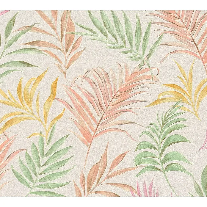 A.S. Création Cosmoliving by Cosmopolitan Vliestapete Ranken - Weiß-Grün-Rosa, Floral, 10,05 x 0,53 m - Stilvolle Tapete mit einem Aquarellmuster aus bunten tropischen Blättern, perfekt für eine frische Wandgestaltung.