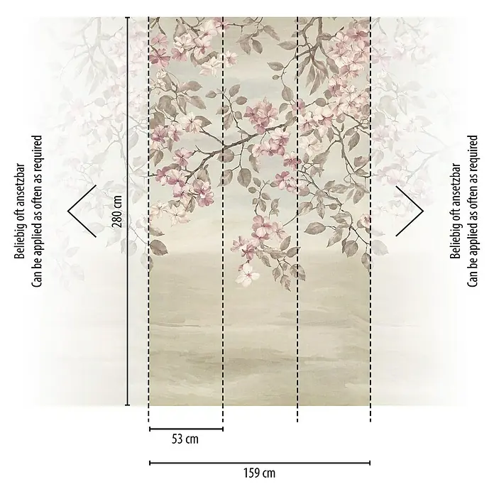 A.S. Création Cosmoliving by Cosmopolitan Fototapete Florale Zweige - B x H: 159 x 280 cm, Vlies - Wandbild mit Blütenmuster, 280 cm hoch und 159 cm breit, mit vertikalen Abschnitten von 53 cm.