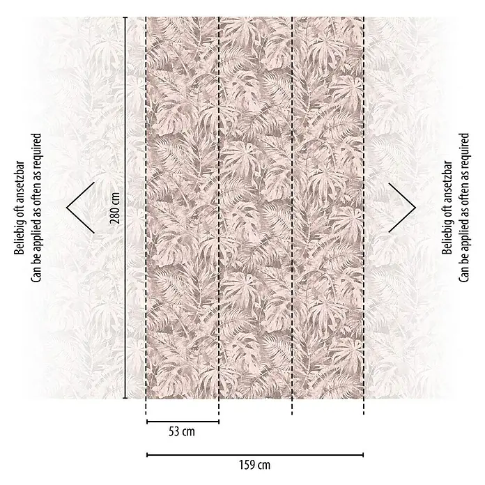 A.S. Création Cosmoliving by Cosmopolitan Fototapete Palme - B x H: 159 x 280 cm, Vlies, Rosa-Beige - Abbildung einer Tapete mit tropischem Blättermuster, die beliebig oft angesetzt werden kann und 280 cm hoch sowie 159 cm breit ist.