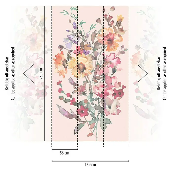 A.S. Création Cosmoliving by Cosmopolitan Fototapete Blütenstrauß - B x H: 159 x 280 cm, Vlies - Blumen-Fototapete mit zarten Aquarellblumen in warmen Farben. Die Tapete ist 159 cm breit und 280 cm hoch und kann beliebig oft angesetzt werden.