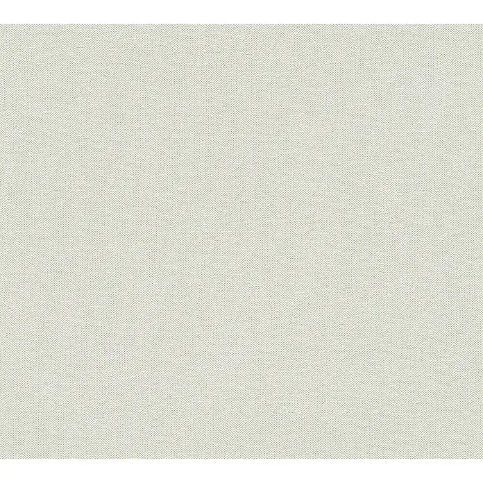 A.S. Création Hygge 3 Vliestapete - Hellgrün, Uni, 10,05 x 0,53 m - Nahaufnahme eines strukturierten, cremefarbenen Stoffes, der die feinen Details der Webart hervorhebt. Ideal für Textilprojekte.