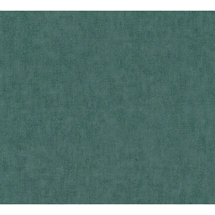 A.S. Création Cosmoliving by Cosmopolitan Vliestapete - Dunkelgrün, Uni, 10,05 x 0,53 m - Nahaufnahme eines strukturierten, petrolfarbenen Stoffes, der für Polster oder Vorhänge geeignet ist und eine elegante, textile Oberfläche zeigt.