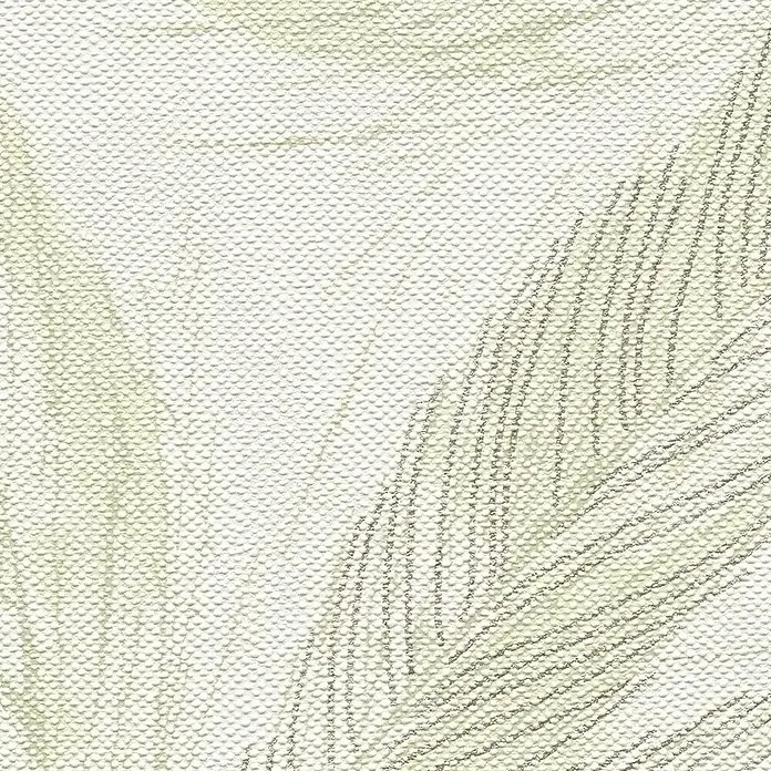 A.S. Création Hygge 3 Vliestapete Blätter - Creme-Grün-Silber, Floral, 10,05 x 0,53 m - Texturiertes Gewebe mit subtilem Farnmuster in sanften Grün- und Weißtönen für vielseitige Designanwendungen.