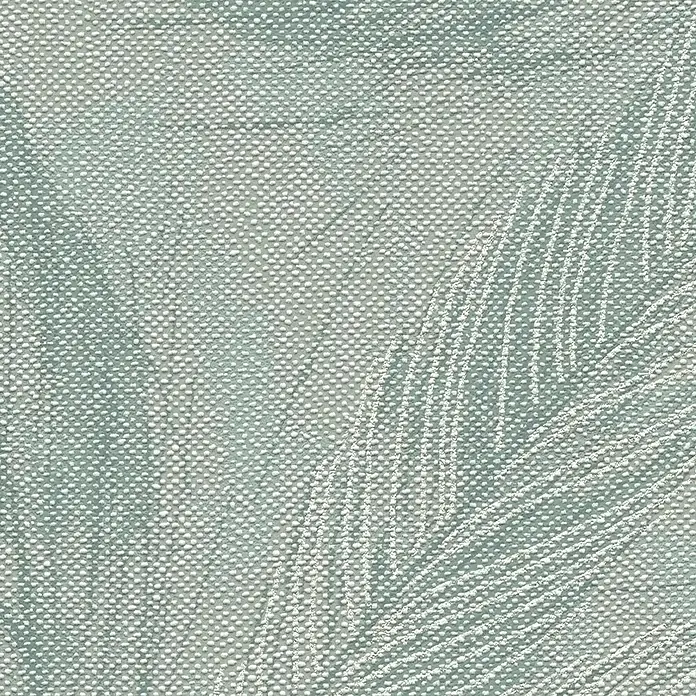 A.S. Création Hygge 3 Vliestapete Blätter - Grün-Metalllic, Floral, 10,05 x 0,53 m - Nahaufnahme eines strukturierten, mintgrünen Textils mit einem dezenten Blattmuster. Ideal für stilvolle Dekorationsprojekte.