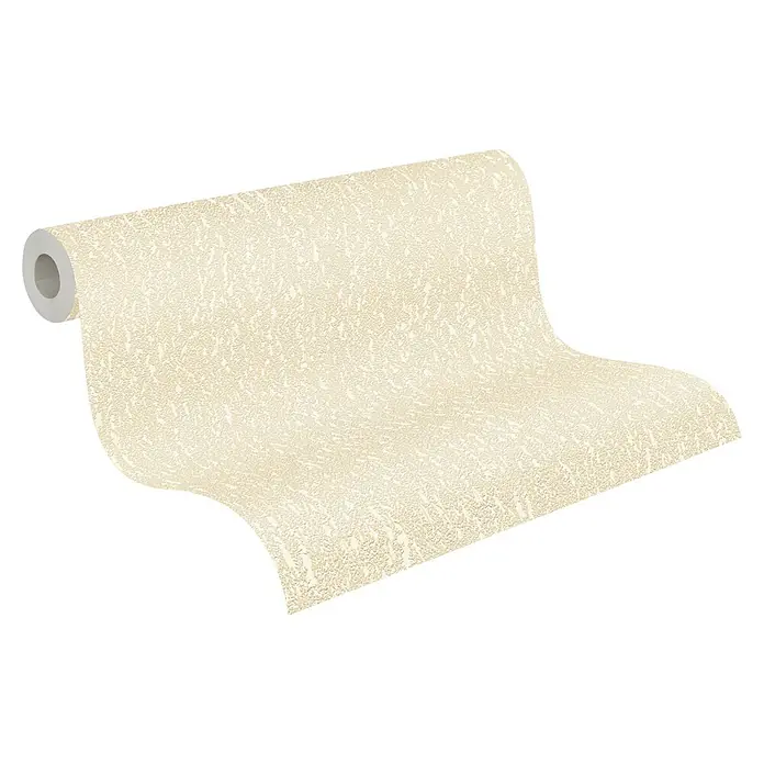 A.S. Création Hygge 3 Vliestapete Ranken - Beige-Gelb-Creme, Floral, 10,05 x 0,53 m - Bild einer Rolle hellbeiger Vliestapete mit einer dezenten Textur, perfekt für eine stilvolle Wandgestaltung.