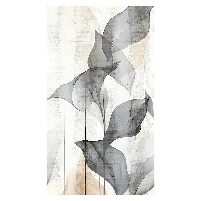 A.S. Création Cosmoliving by Cosmopolitan Fototapete Florale Blätter - B x H: 159 x 280 cm, Vlies - Abstraktes Kunstwerk mit grauen Blättern und zarten Formen auf beigem Hintergrund für stilvolle Wanddekoration.