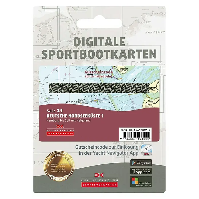 Digitale Sportbootkarte: Satz 21 - Deutsche Nordseeküste 1 -  - Digital Sportbootkarten Satz 21 Deutsche Nordseeküste 1: Navigationskarten für Hamburg bis Sylt mit Helgoland, ideal für die Yacht Navigator App.