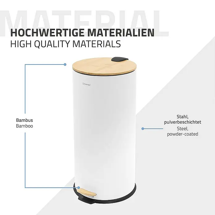 ML-Design Standard Mlleimer Badeimer Abfalleimer 30L rund Wei Stahl mit  Inneneimer Bambusdeckel online kaufen bei BAUHAUS