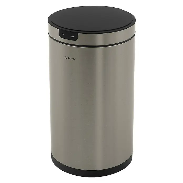 ML-Design Sensormülleimer 30L rund Edelstahl Abfalleimer berührungslos, Klemmring für Müllbeutel - 30 l, Stahl, Silber - Ein moderner, berührungsloser MDesign-Abfalleimer aus Edelstahl mit schwarzem Deckel und praktischen Ein/Aus-Schaltern.