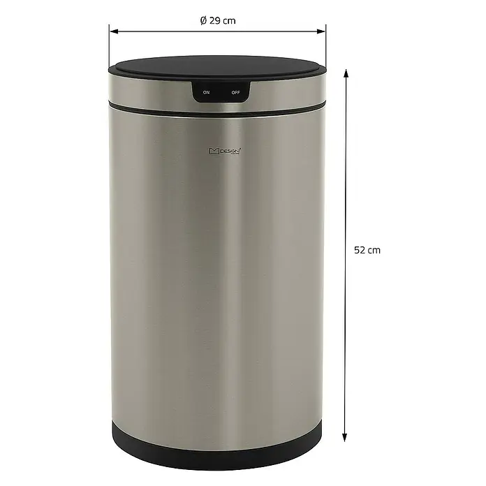 ML-Design Sensormülleimer 30L rund Edelstahl Abfalleimer berührungslos, Klemmring für Müllbeutel - 30 l, Stahl, Silber - Edelstahl-Mülleimer mit den Maßen Ø 29 cm und einer Höhe von 52 cm. Praktisch und stilvoll für jedes Zuhause mit automatischer Öffnungsfunktion.