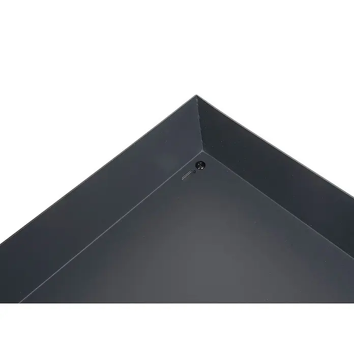 Proregal Mähroboter-Garage XL Mähroboter-Garage mit Pflanzkasten - Anthrazit - Detailaufnahme einer grauen Metallecke mit Schraube, Teil einer minimalistischen Struktur oder eines Produkts.